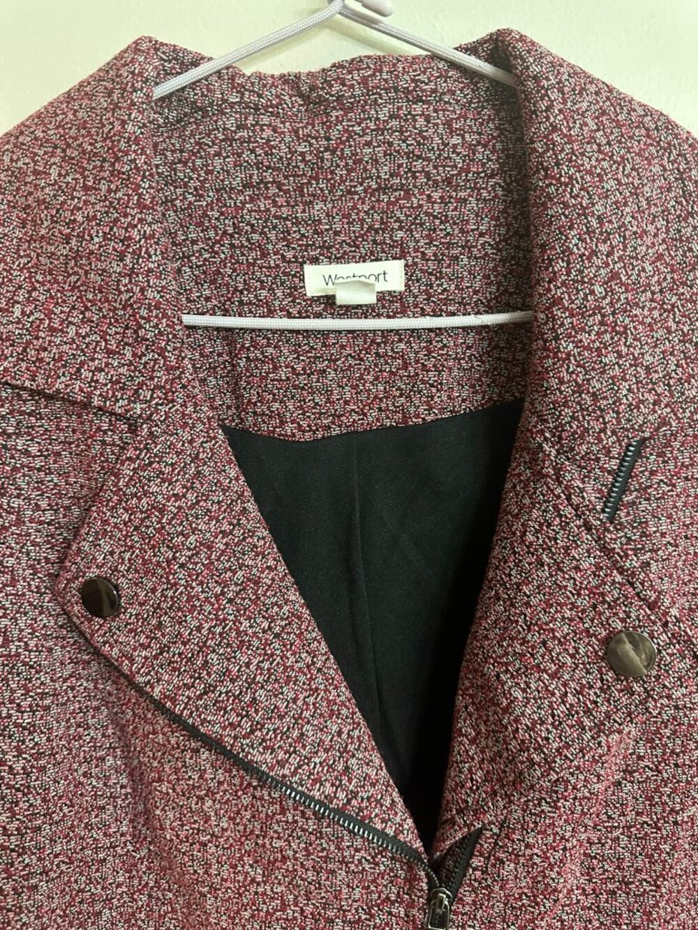 Westport 1X Marled Knit Moto Jacket Burgundy Zip Biker Plus Size - Picture 5 of 12